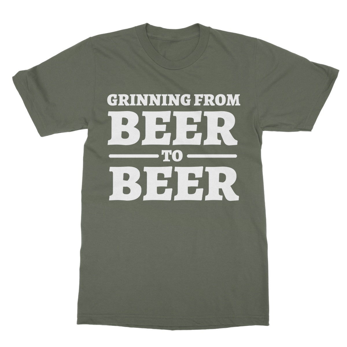 Grinning Beer To Beer T-Shirt - Military Green - Funny T-Shirt