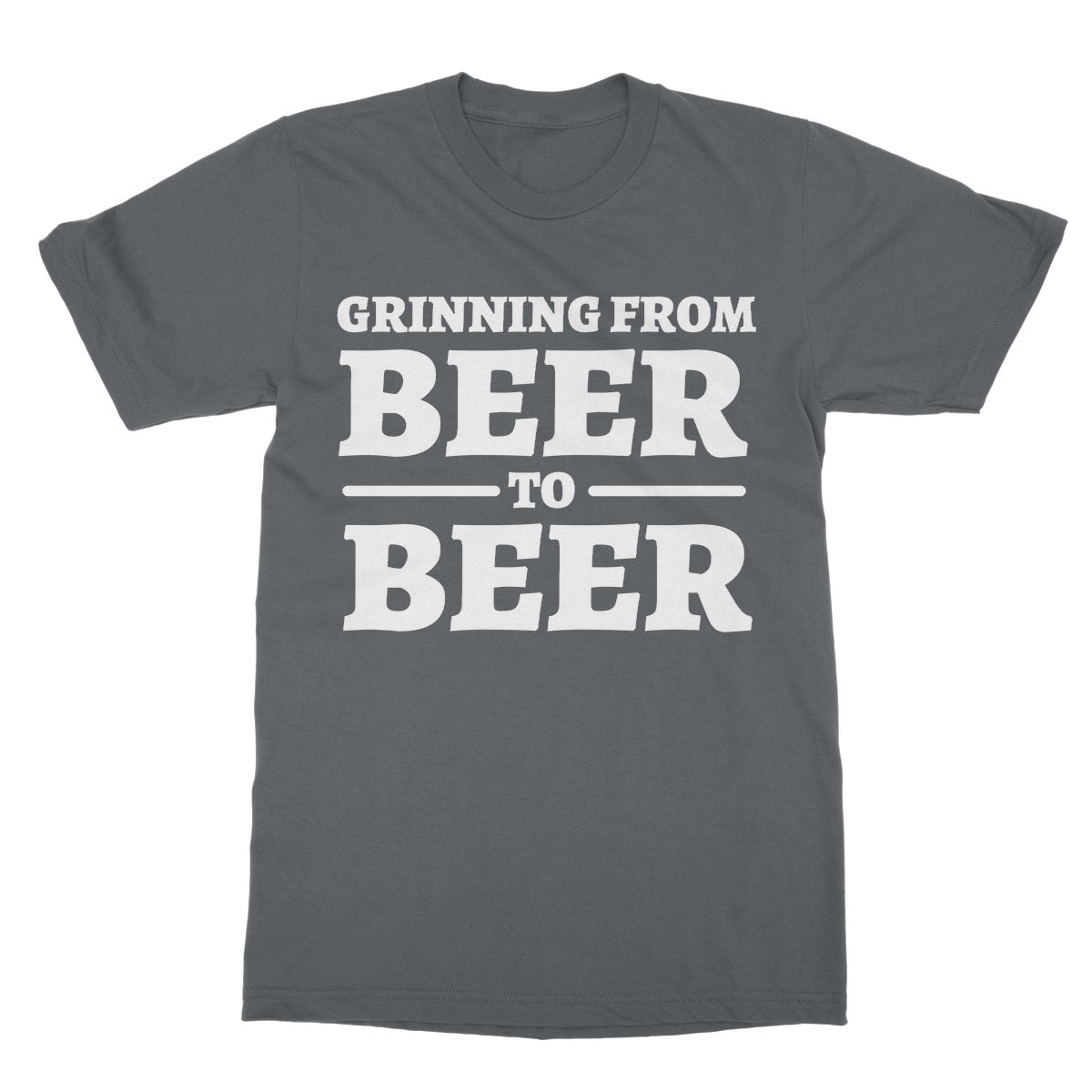 Grinning Beer To Beer T-Shirt - Charcoal - Funny T-Shirt
