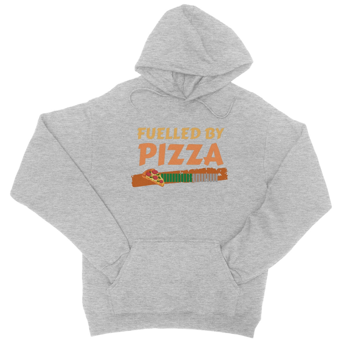 fuelled by pizza hoodie light grey