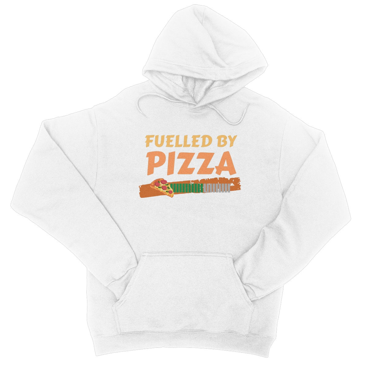 fuelled by pizza hoodie white