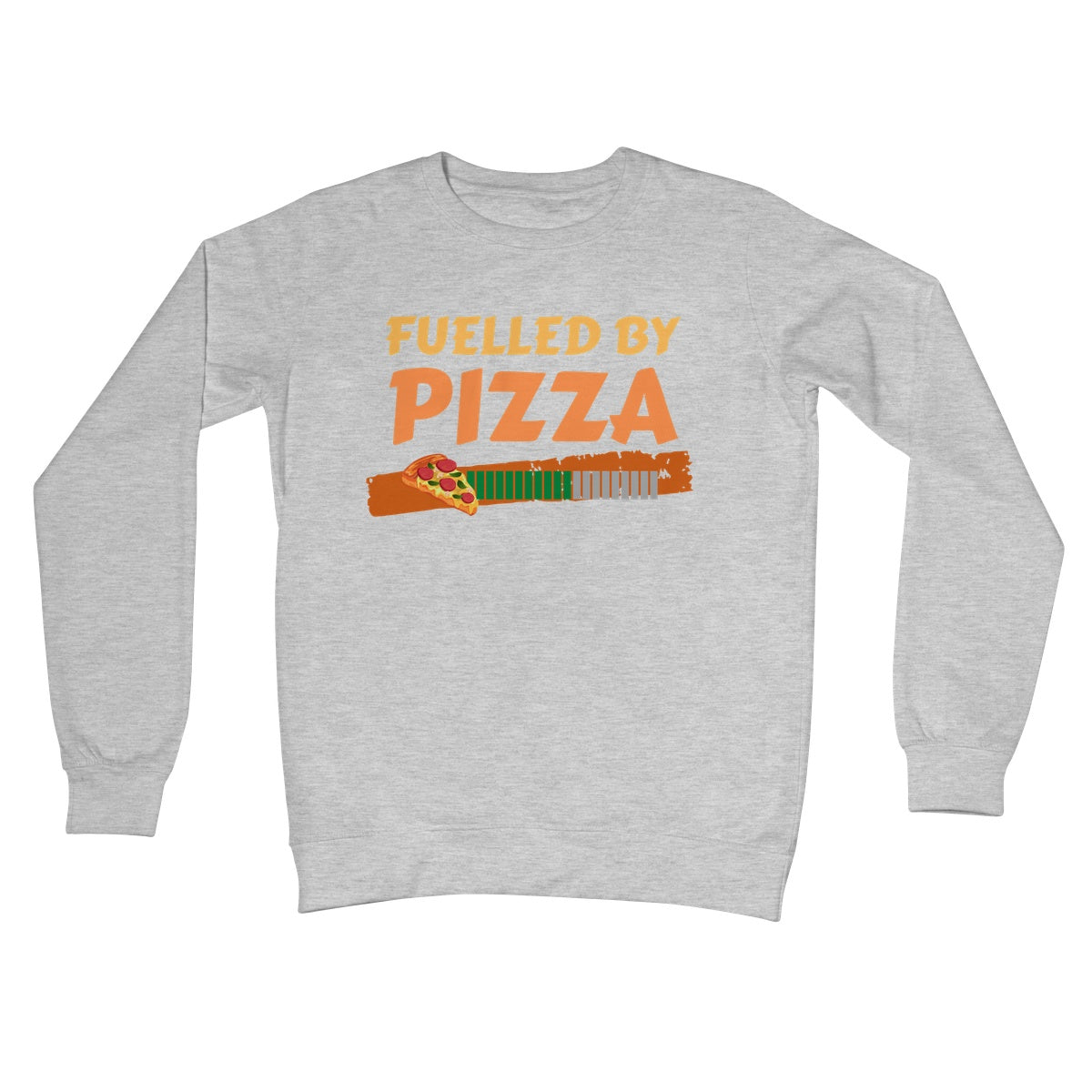 fuelled by pizza jumper grey