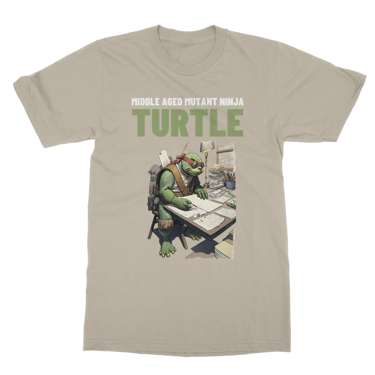 middle aged mutant ninja turtle t shirt beige