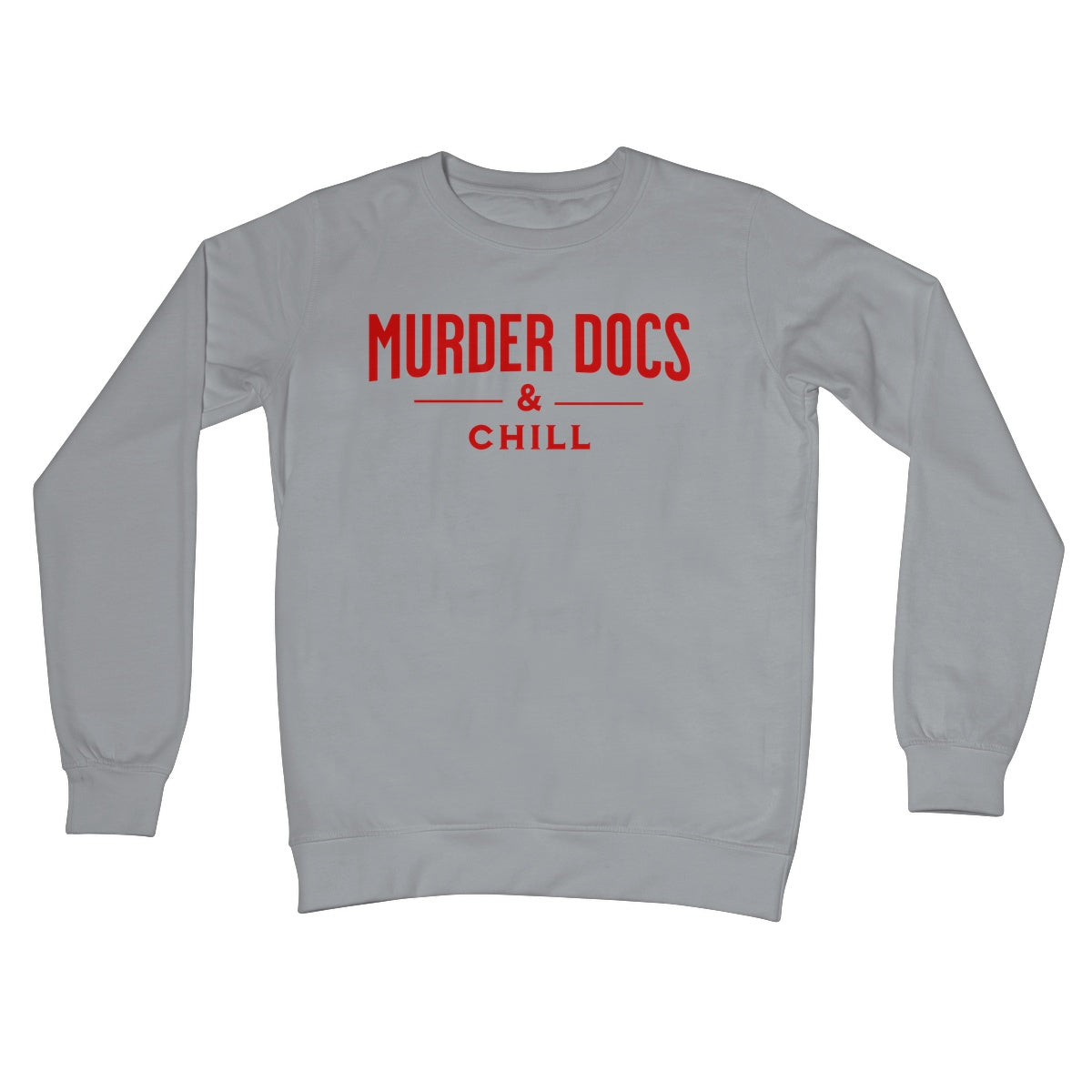murder docs and chill jumper grey
