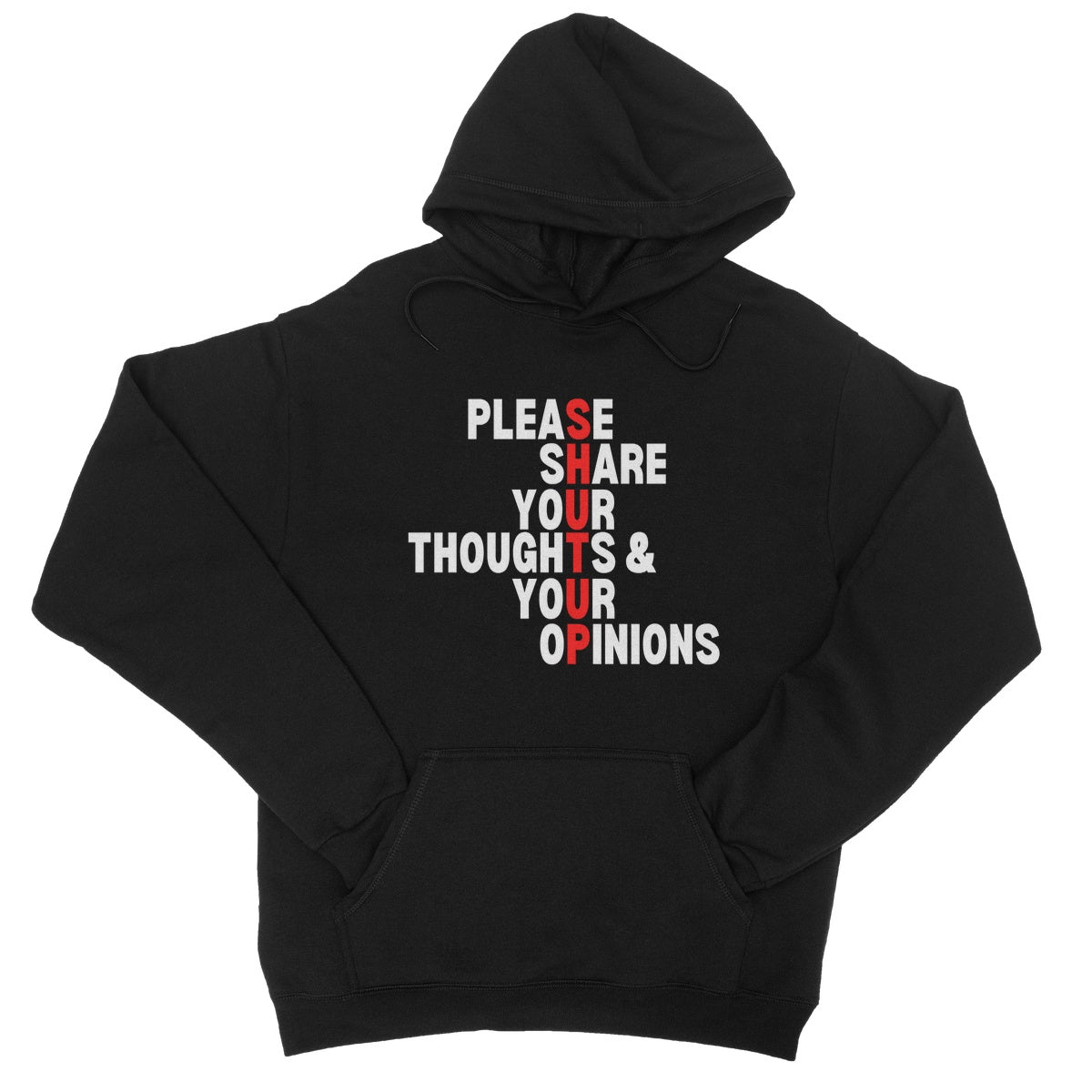 please share your thoughts and opinions hoodie black