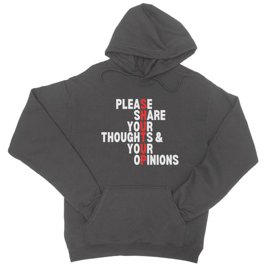 please share your thoughts and opinions hoodie grey