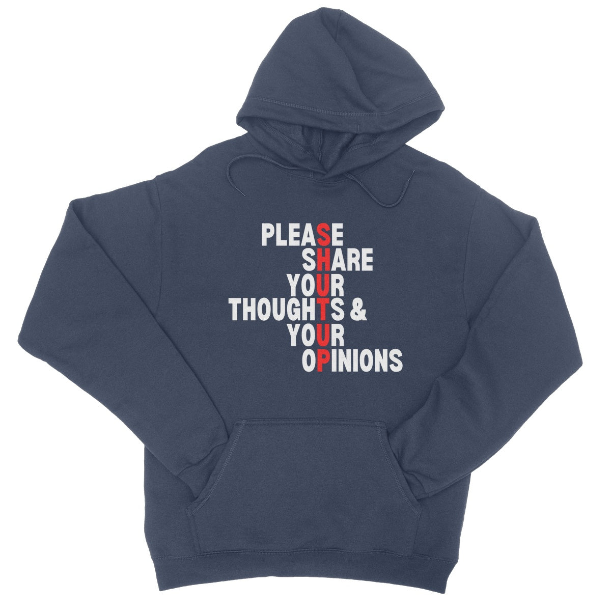 please share your thoughts and opinions hoodie navy