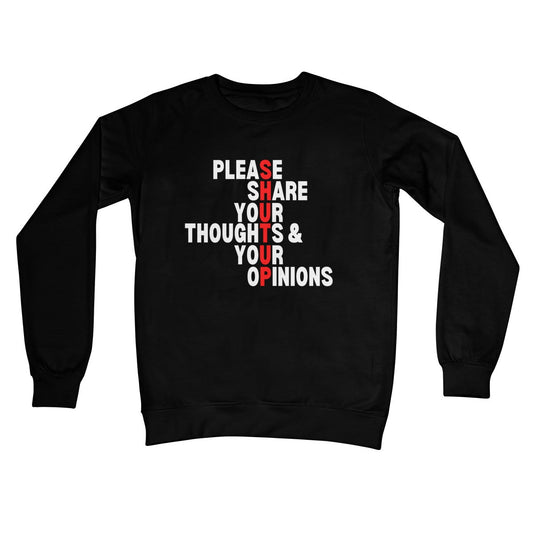 please share your thoughts and opinions jumper black